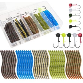 Senko Worms 50pcs Soft Plastic Worms Fising Lure for Bass Fishing Crawfish Lure Stick Swimbait Minnow with Ned Rig Kit (3.15" Stick Worms Ned Rig Kit)