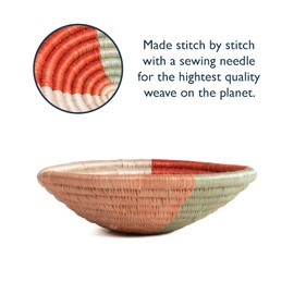 All Across Africa Expressions Collection - Small Hanging Woven Wall Basket Decor, Decorative Serving or Fruit Basket, Food Safe, Handmade African Bowl, (Pinwheel)