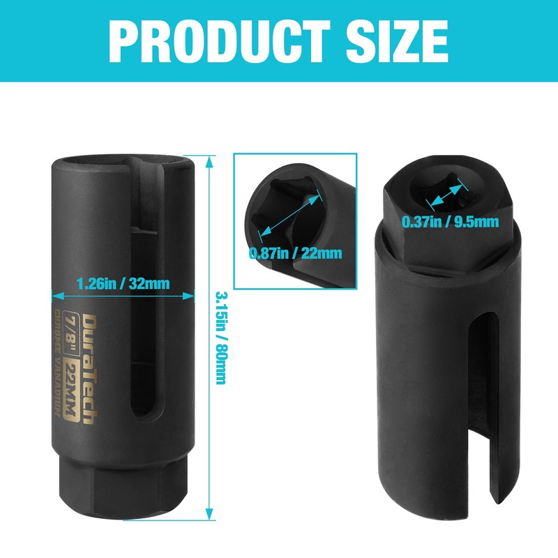DURATECH O2 Oxygen Sensor Socket 3/8" Drive x 7/8"(22mm), Oxygen
