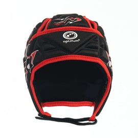 Optimum Unisex Senior Inferno Rugby & Football Headguard - Scrum Cap Coverage | Breathable, Soft-Edged, Lightweight Sports Protective Headgear | Black/Read, Large