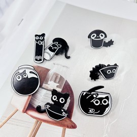Funny Black Cat Brooch Cartoon Enamel Pin Set 7 PCS Cute Novelty Kitten Lapel Brooches Kawaii Lovely Animal Buttons Pins Backpacks Badges Bag Clothes Jacket Hat Accessory Decoration for Men Women Girl