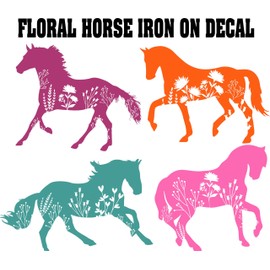 SEC Apparel Floral Horse Iron On Decals Transfers Applique Letters for t Shirts Fabric Clothing