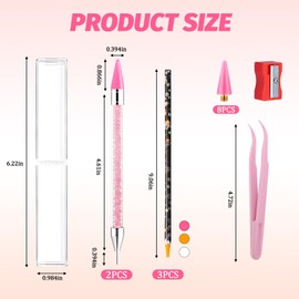 2pcs Rhinestone Picker Tool Rhinestone Pen 3pcs Wax Pen Includes Tweezers and Pencil Sharpener Suitable for Nail Art, Gemstones, Crystals and Diy Decoration