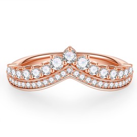 MOOSEA Tiara Moissanite Wedding Band for Women, D Color VVS1 Clarity Lab Created Diamond Rings 14K White Yellow Rose Gold Vermeil S925 Sterling Silver Crown Moissanite Curved Stackable Rings for