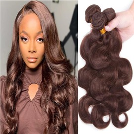 Peenoll Bundles Human Hair 8 10 12 Inch Human Hair Bundles Chocolate Brown 4# Body Wave Bundles Human Hair 100% Unprocessed Wave Bundles Human Hair for Black Women Soft Bundles Human Hair