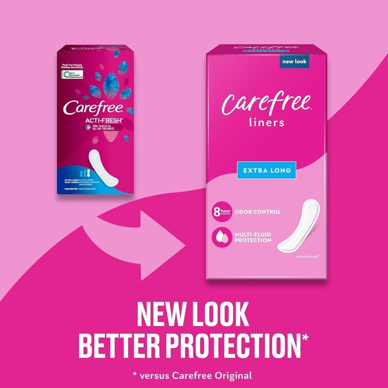 Carefree Panty Liners for Women, Extra Long, Unscented, 100ct -