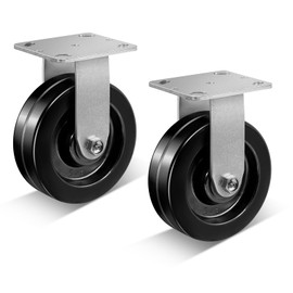 CWfutureparts Caster Wheels 6" x 2" Heavy Duty Industrial Casters, 1 Rigid, Black Non-Marking Phenolic Wheel, Load Capacity 1200 lbs (2Pack)