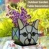 Entlityful Stained Glass Grey Cat Succulent Planter,Grey Cat Flower Pot,Decorative