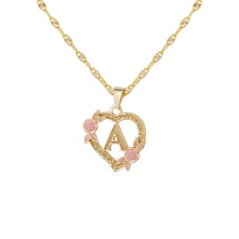 Qitian Initial Heart Necklace for Women Heart Gold Letter A Name Alphabet Pendant Necklace for women Gift