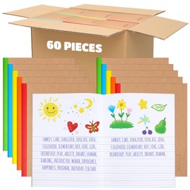 Henoyso 60 Pcs Primary Composition Notebook for Kids 9.75 x 7.5 Inch K-2 Primary Writing Journal with Rainbow Spine 60 Pages Draw and White Journal for Student School Supplies