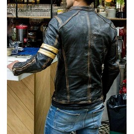 ZILLIJ_COM_LTD Mens Vintage Cafe Racer Retro Motorcycle Distressed Biker Leather Jacket (2XL - Suitable for Chest Size 44")