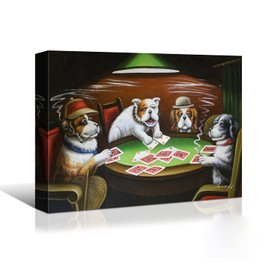 Looife Animal Canvas Wall Art 30x20 Inch Dogs Playing Poker Cards Gambling Retro Painting Artwork Reproducton Room Wall Decor for Game Room Bedroom