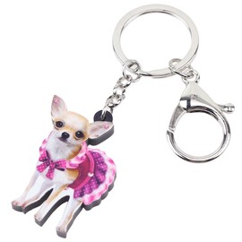 YAYAKO Acrylic Cute Chihuahua Keychain Charms Dog Lovers Gifts for Women Girls Car Key Chain Backpack Purse Accessories (Pink)
