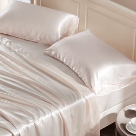 Manyshofu Beige Satin Pillowcase for Hair Protection- 2Pcs Queen Pillow Cases, Luxury & Silky Pillowcases 20x30 Pillow Covers with Envelope Closure