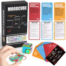 MindMosaic Anxiety & Stress Relief Cards with MoodCube Spinner – Science-Based Self Care & Emotion Therapy Tools, Mindfulness Gift for Women, Teens & Adults | Mental Health Support for Calm & Focus