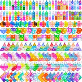 180 PCS Pop Fidget Keychain,10 Kinds Mini Fidget Toys Bulk Party Favors for Kids,Bubble Sensory Stocking Stuffers Push Pops Bulk Toys Its Small Prizes for Kids Classroom Birthday Bubble Poppers