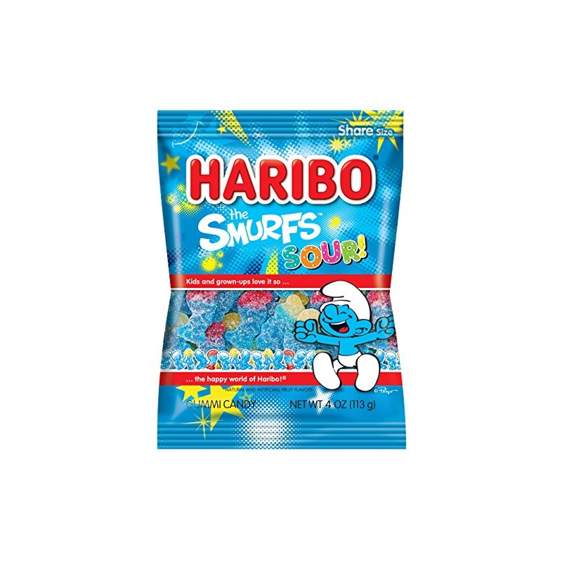 HARIBO Gummi Candy, Sour Smurfs, 4 oz. Bag (Pack of