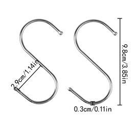 WELANE Silver S Hooks, 20 PCS Stainless Steel S Shaped Hooks for Hanging Clothes, Pots, Tools (10 x 3cm/3.9 x 1.1in)