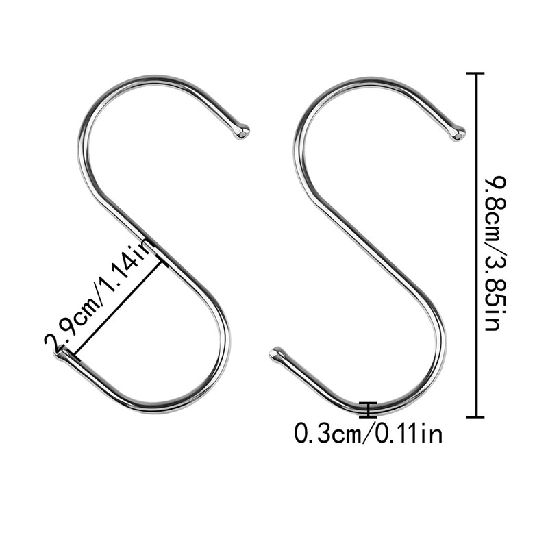 WELANE Silver S Hooks, 20 PCS Stainless Steel S Shaped