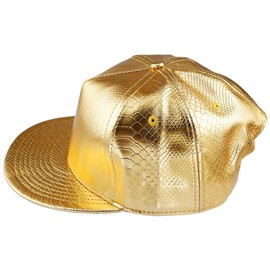 Sportmusies PU Leather Flat Brim Baseball Cap, Adjustable Hip-pop Snapback Hat, Sun Protection Outdoor Sport Caps, Gold