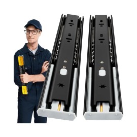 YENUO Heavy Duty Soft Close Drawer Slides - Full Extension Side Mount, 12-24 Inch Ball Bearing Rails, 45kg Load, 1 Pairsize: 16in(400mm), color: Black-1pr