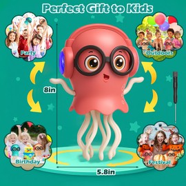 Vodolo Magic Electric Dancing Jellyfish Toy with Led Light and Music,Playful Automatic Steer Crawling Dancing Jellyfish with Smart Tentacle Explorer,Dancing Octopus Toy Tummy Time Baby Toys,Pink