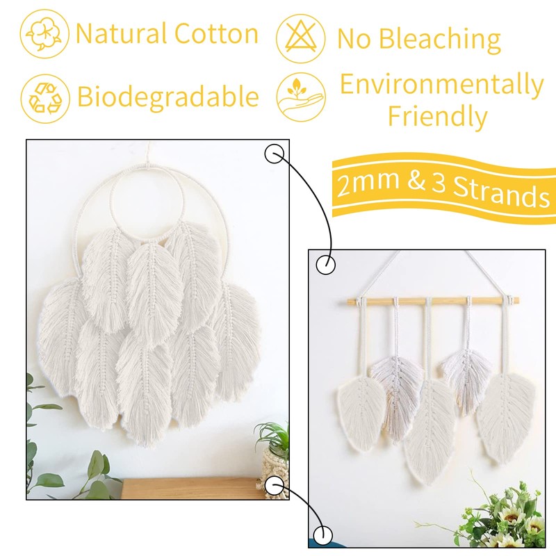 LEREATI Macrame Cord 2mm x 100m, Thick Macrame Rope Natural