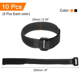 MECCANIXITY 10 Pcs Reusable Battery Tie Down Straps, 0.8" x 8" Nylon Multipurpose Battery Hold Down Adjustable Cinch Strap Hook Loop Fastening Tie for FPV RC Drone Boat Car, Black/Orange