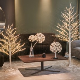 Hairui Lighted Tabletop Tree with Timer 18IN, Faux Dandelion Tree with Lights Battery Operated and USB Plug in for Room Fireplace Table Thanksgiving Christmas Decoration Inside