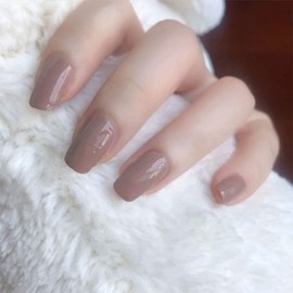 Cimenexe Square Press on Nails Plain False Nails Pink Nude Artificial Nails Medium Fingernails Full Cover Acrylic Nails Shiny False Nails for Women and Girls Pack of 24