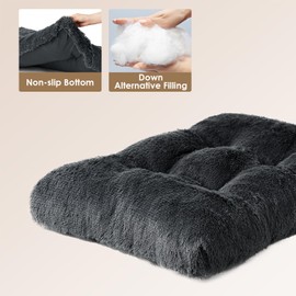 EHEYCIGA Fluffy Dog Bed for Small Dogs, Washable Cuddly Non-Slip Dog Mat with Long Plush, Dark Grey, 60 x 45 x 10 cm