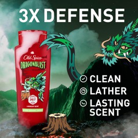 Old Spice Cleansing Body Wash for Men, 3X Defense, 24/7 Shower Fresh with Lasting Scent, 2-in-1 Body & Face Wash, Dragonblast Scent, 24 oz (Pack of 4)