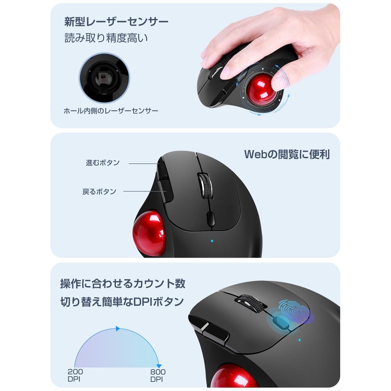 Trackball, Wireless Ewin, Mouse Ball, Supports 2.4 GHz/Bluetooth, Trackball Mouse,