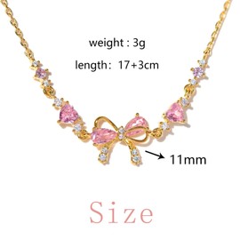 Hudiepan Bow Zircon Bracelet, Friendship Bracelets with White/Pink Zirconia, Ribbon Bow Pearl Necklace Bracelet, Love Knot Adjustable Gift for Girlfriend, Women, Friends, Bow Bracelet, Stainless Steel