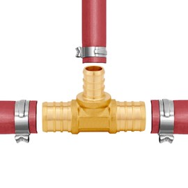 Uenede 8PCS LF Brass 3/4 to 1/2 to 3/4 Inch PEX Tee Reducer 3 Way Coupling Barb Crimp Pipe Tube Fitting