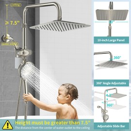 EAARSUO 10" Rainfall Shower Heads with Handheld Spray Combo High Pressure, Magnetix Shower Head with Filters for Hard Water, 2 in 1 Dual Shower Head with Handheld and Slide Bar (Brushed Nickel)