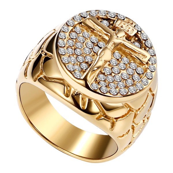 Flonge Men's Jesus Cross Ring: Christian Cross Bling Iced Out