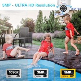 5MP PTZ Surveillance Camera Outdoor/Indoor WiFi, 2.4/5GHz WiFi ctronics Dome Camera Outdoor/Indoor with Person Detection, Automatic Tracking, Colour Night Vision, 355°/90° Swivel, 2-Way Audio, IP66