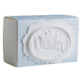The Favorite Place® Burial Biodegradable Urn Box for Human Ashes by EARTH MEMORIALS Water Burial Urn (Mountains on Blue/Metallic Silver Paper, Large, 300 Cubic Inches 10”L x 6.5”W x 4 3/4”H)