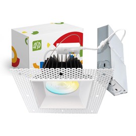 ASD Trimless LED Recessed Lighting 6 Inch, 24W 120V Square Commercial Downlight, Canless Dimmable LED Downlights for Ceiling with J-Box, 5 CCT 2700K-5000K, CRI 90+, IC Rated, ETL, White