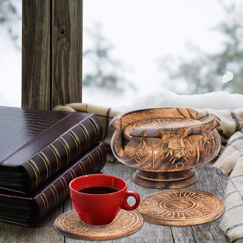 Set of 6 Handmade Wooden Drinks Coasters: Eco-Friendly, Absorbent, Antique