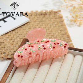 TOVABA Pink Hair Claw Clips for Women Cherry Hair Clips Cute Trendy Medium Hair Claw Clips Acrylic Clips Strong Hold Jaw Hair Clip for Thick Thin Hair