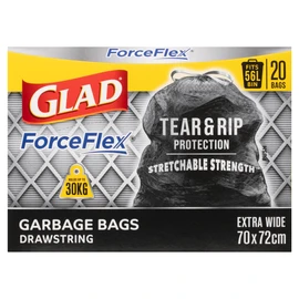 Glad Tuff Stuff Drawstring Trash Bags with ForceFlex Stretchable Strength, Fits 56L Bin, 20 count