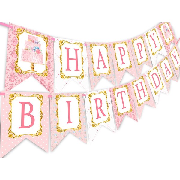 POP parties Tea Party Happy Birthday Banner Pennant - Cupcake Party Decorations - Tea Party Decorations