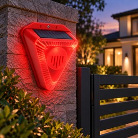Solar Motion Sensor Alarm for Outdoor Animal Deterrence – 130dB Siren & Strobe for Farms, Yards & Gardens