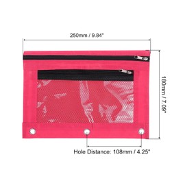PATIKIL Pencil Pouch for 3 Rings Binder, 2 Pack Oxford Cloth Mesh Zipper Binder Pouch Pencil Case for Office Home, Rose Red