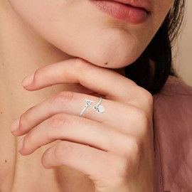 ABDOT Silver Rings for Women Sterling Silver Plated Adjustable Initial Ring Dainty Heart Stackable Letter Rings Alphabet Letter A to Z Resizable Knuckle Ring Jewelry Gifts for Women