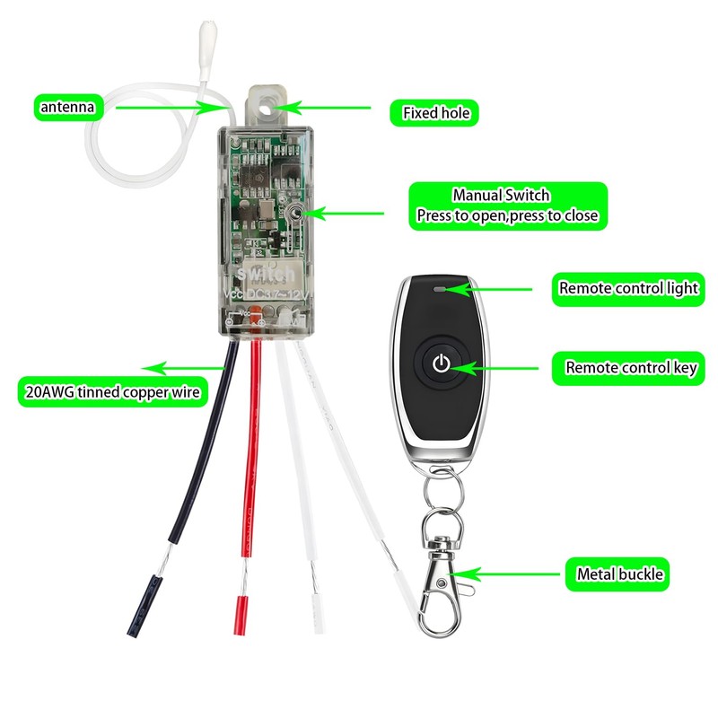 Meskliu 12v Mini Wireless Switch,Dry Contact RF Switch,DC 3.7V/5V/12V 2A