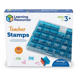 Learning Resources Jumbo Illustrated Teacher Stamps - 30 Piezas, Edades 3+ años Sellos para Maestros, Sellos para Recompenzar buen trabajo o comportamiento