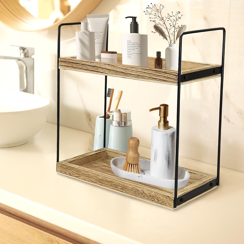 Ausune Coffee Station Organiser,2 Tier Coffee Bar Accessories Organiser, Wooden